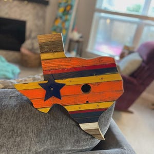 Texas-shaped hanging birdhouse featuring the Texas flag design, or the Houston Astros, Texans, or Rockets colors image 11