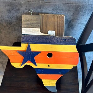 Texas-shaped hanging birdhouse featuring the Texas flag design, or the Houston Astros, Texans, or Rockets colors image 2