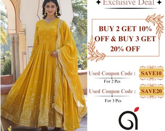 Designer Ready to wear Gown for women with Embroidery  Dupatta, full stitch gown, Gown for women evening, Indian wedding dress, Ship to USA