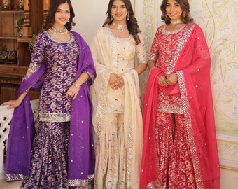Premium Ready to wear Top Sharara sets, pakistani Salwar kameez, 3 Piece Indian set, Festive and Wedding wear plazo set, Eid Dress for Women