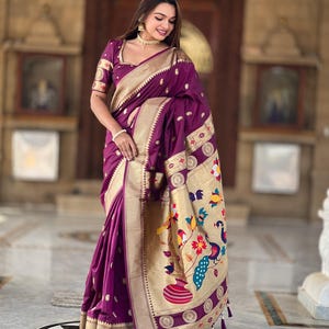 Women Party Wear Designer Heavy Jari Worked Paithani Silk Saree With Un Stitched Blouse