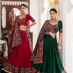 Pure silk Navratri chaniya choli for Women with Gamthi Work, Navratri Lehenga choli for Garba night, Indian Women Ethnic Festival Outfit