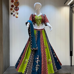 Navratri chaniya choli for women with Kutchi Gamthi work , Full Stitch Lehenga Choli for Navratri, Festival Outfit for women