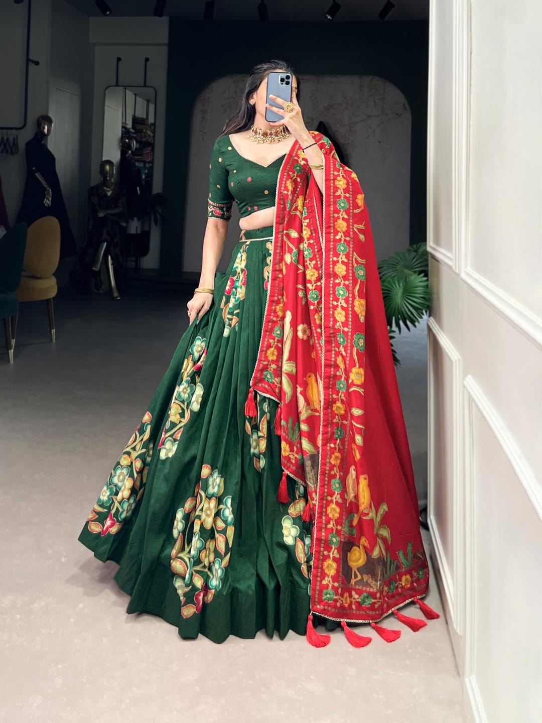 Women's Designer Tradition Our South Style Tussar Silk Floral Print Lehenga Choli main image 1