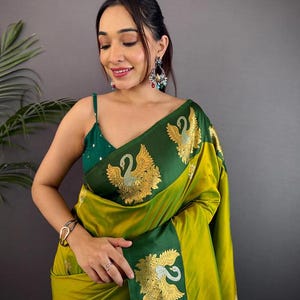 Heavy Green Soft Silk Banarasi Sarees with rich pallu Designer Wedding Sarees, Pattu Silk Sarees, Sarees for Women USA, Ready to wear Saree