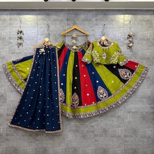 New Pure Cotton Navratri Chaniya Choli for Women with Real Mirror Work , Full Stitch Lehenga Choli for Navratri, Women Garba Dresses