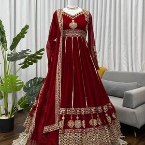 Stylish Anarkali Red Gown for Women with Embroidery Work,Wedding Gown for Women, Anarkali Gown, Indian women ethnic outfit Karva Chauth