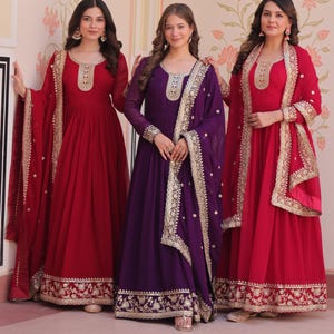 Stylish Red Ready to Wear Gown for Women with Embroidery Sequince Work, Wedding Gows for Women, Anarkali Gown, Indian women ethnic outfit
