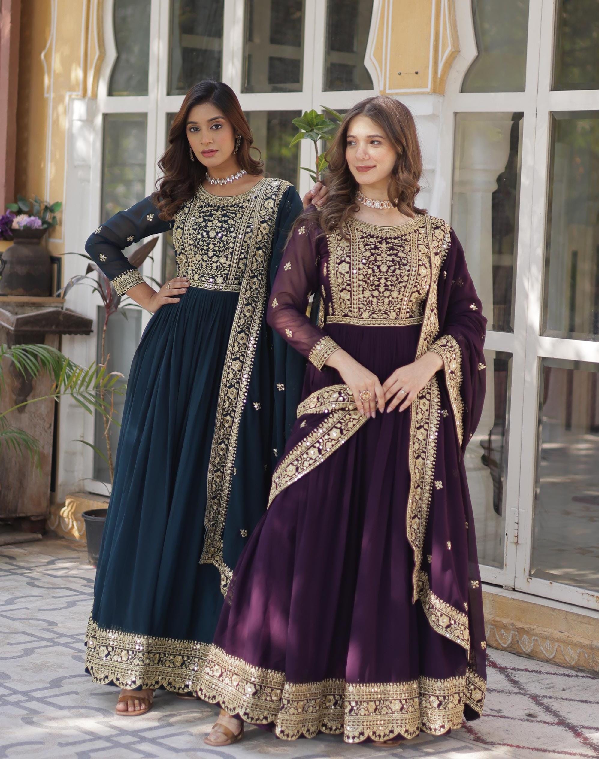 New Stylish Ready to Wear Gown for Women with Embroidery Sequince Work, Wedding Gown for Women, Anarkali Gown, Indian Women Ethnic Outfit, image size:1995x2527