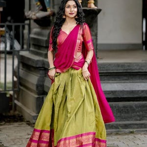 Traditional Kanchipuram Silk Half Saree Lehenga Set for Women,Pavadai Sattai,ready made half saree southindian,Ready to Wear Half Saree