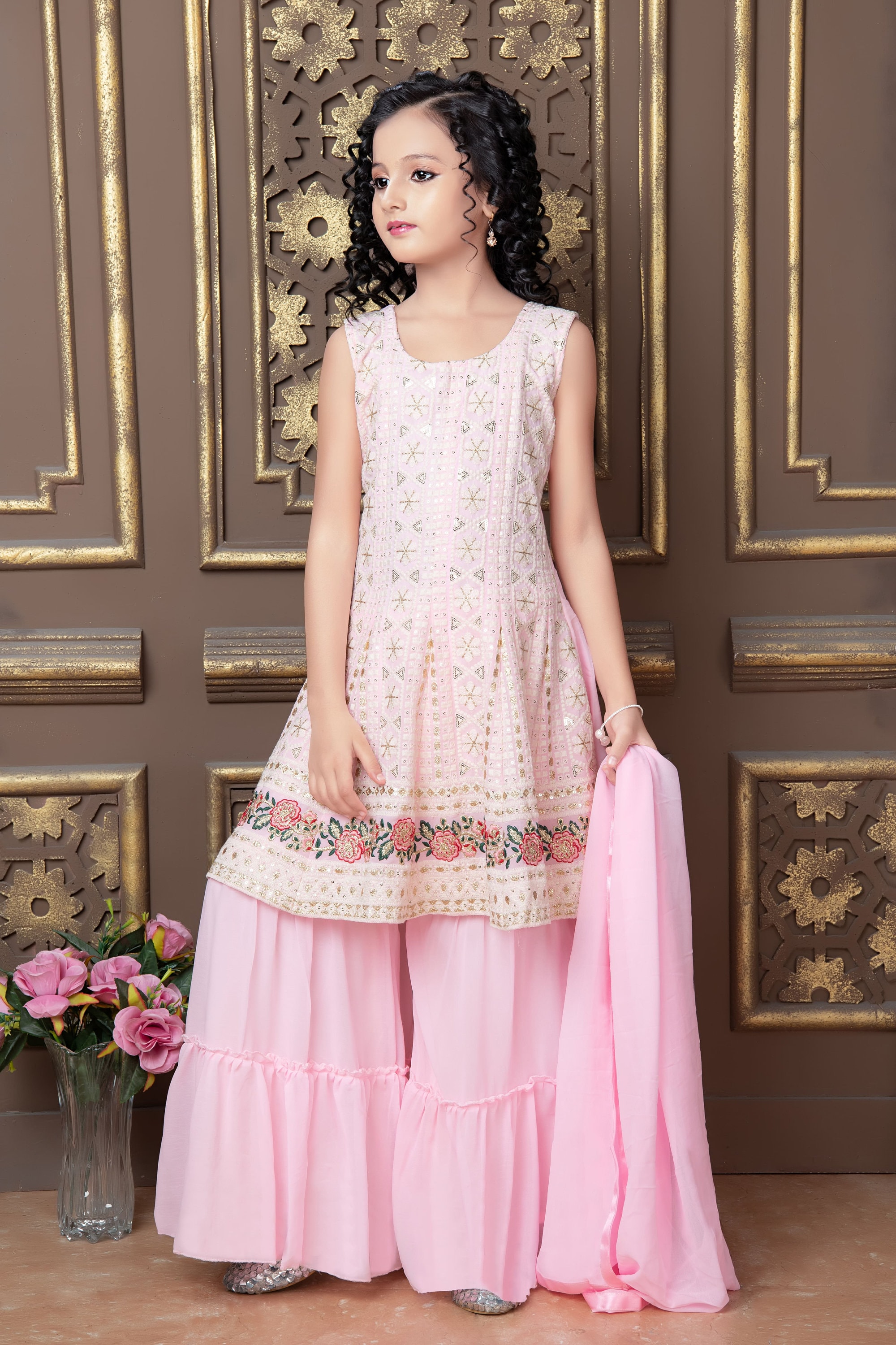JYT Girls Cotton Embroidered With Mirror Work Kurta Dress And Sharara/Gharara  suit (8-9 yrs, Peach) : Amazon.in: Fashion