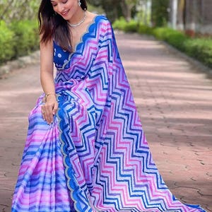 Pure Satin Saree for Women Partywear Sarees for engagement,Designer Leheriya Striped Printed Saree for Wedding USA, Ship to USA UK
