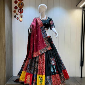 Black Pure Cotton Navratri Chaniya Choli for Women With 8M Flare, Full Stitch Lehenga Choli for Navratri, Women Garba Dresses, garba Lover