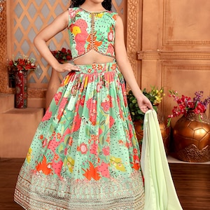 Designer Kids Lehenga choli with Flower Printed Jari Sequince Wor/Handwork |Kids Pattu Dress |Girls Lehenga for Wedding |Girls Ethnic Outfit