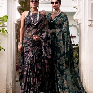 Bollywood Printed Saree for Women Partywear Sarees for engagement function, Designer Saree for Wedding Function USA, Ship to USA UK