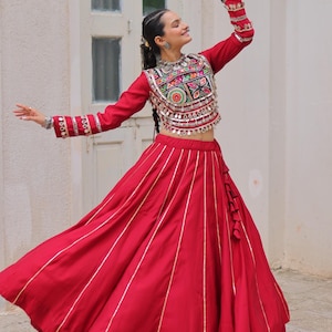 Pure silk Navratri chaniya choli for Women with Gamthi Work, Navratri Lehenga choli for Garba night, Indian Women Ethnic Festival Outfit