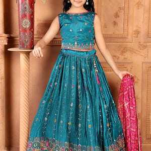 Kids Blue Lehenga choli with Dupatta,Indian Girls Ethnic Wear Dress for wedding