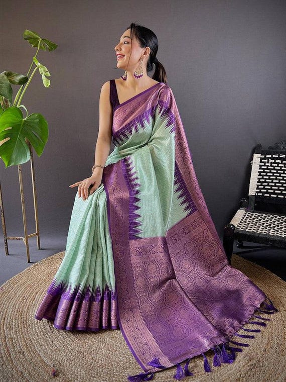 Purple Banarasi Gadwal Pattu Silk Saree for Women With Jari