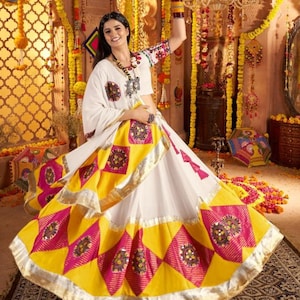 Navratri chaniya choli for women with Mirror Work,Reyon Chaniya choli,Full Stitch Lehenga Choli for Navratri,Festival Outfit for women Garba