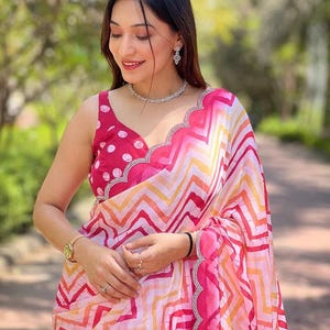 New Look Pure Satin Saree for Women Partywear Sarees for engagement,Designer Leheriya Striped Printed Saree for Wedding USA, Ship to USA UK