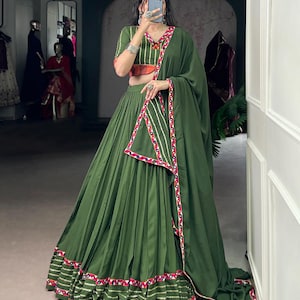 Pure Reyon Navratri chaniya choli for Women with Gamthi Work, Navratri Lehenga choli for Garba night, Indian Women Ethnic Festival Outfit