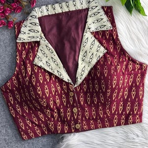 Ajrakh Pure Cotton Readymade Blouse,Collar Saree Blouses, Handblock Print Readymade Blouse, stitched saree blouse, Readymade blouse ship USA