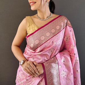 Designer Soft Kanjivaram Silk Sarees for women with Stitch Blouse, Indian Wedding Saree Blouse Stitch, Pattu Silk Sarees for women