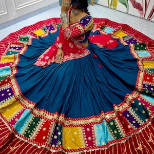Pure silk Navratri chaniya choli for Women with Gamthi Work, Navratri Lehenga choli for Garba night, Indian Women Ethnic Festival Outfit