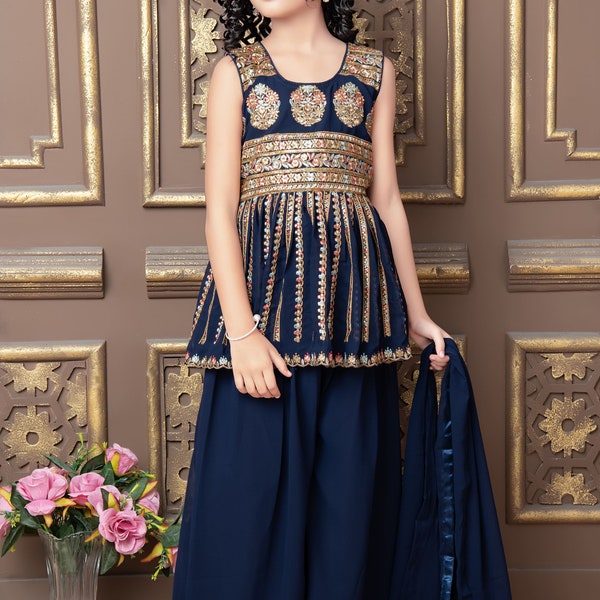 Stylish blue Kids Sharara, Sharara for Girls, Kids Ethnic Wear, Kids Sharara, Embroidery Sharara for Kids, Sharara suit for kids