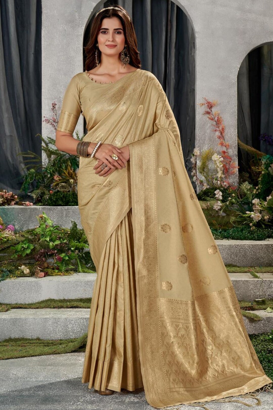 Apricot Gold Kanjivaram Silk Ready to wear/Easy Saree