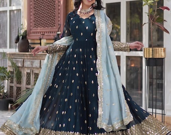 Gorgeous Blue Ready to wear Gown for women with Embroidery work, full stitch gown, Gown for women evening, wedding dress, Ship to USA