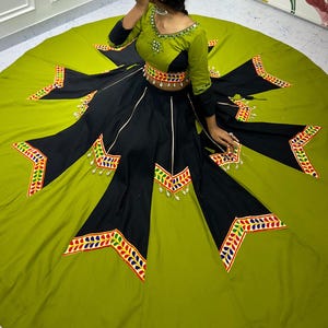 Green Pure Cotton Navratri Chaniya Choli for Women with Kodi Work, Full Stitch Lehenga Choli for Navratri, Women Garba Dresses, 8M Flare