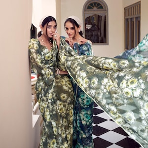 Bollywood Flower Printed Saree for Women Partywear Sarees for engagement function, Designer Saree for Wedding Function USA, Ship to USA UK