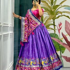 Designer Kalamkari Tussar Silk Lehenga Choli für Frauen, Navratri Ghaghra Choli, South Pattu Lehenga Choli, Hochzeit Lehenga Choli für die USA
