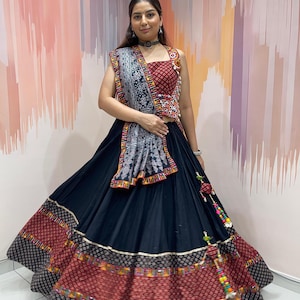 New Look Ajrakh Cotton Chaniya Choli for Women with Kodi Work, Full Stitch Lehenga Choli for Navratri Women Garba Dresses, garba Lover