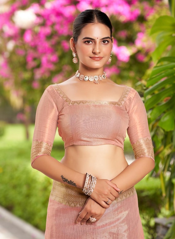Glossy Light Pink Colour New Look Tissue Soft Silk Saree Extra Ordinary  Designer Wedding, Party Wear Saree With Unstitched Blouse Piece. - Etsy