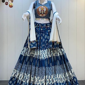Pure Cotton Navratri Chaniya Choli for Women with Gamthi Work, Full Stitch Lehenga Choli for Navratri, Women Garba Dresses, garba Lover