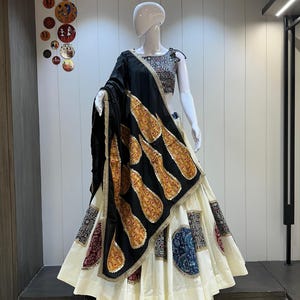 New Cotton Reyon Navratri Chaniya Choli for Women with Ajarakh Work, Full Stitch Lehenga Choli for Navratri, Women Garba Dresses