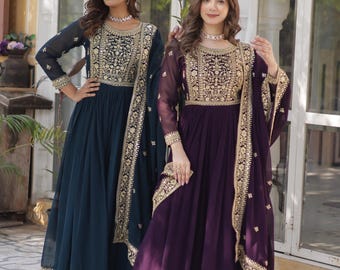 Stylish Ready to Wear Gown for Women with Embroidery Sequince Work, Wedding Gows for Women, Anarkali Gown, Indian women ethnic outfit