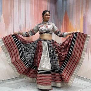 New Look Ajrakh Print Cotton Chaniya Choli for Women with Kodi Work, Full Stitch Lehenga Choli for Navratri Women Garba Dresses, garba Lover