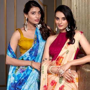 Bollywood Printed Sarees for Women Partywear Saree for engagement function, Designer Saree for Wedding Function USA, indian Party Dresses