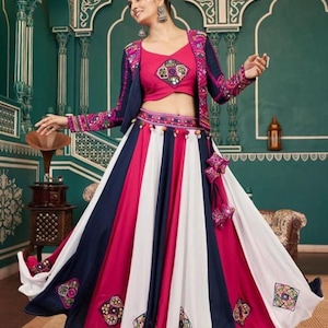 Multi Colour Navratri chaniya choli for women with Embroidery Work, Full Stitch Lehenga Choli for Navratri, Festival Outfit for women Garba