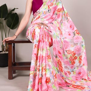 Bollywood Printed Satin Saree for Women Partywear Sarees for engagement function, Designer Saree for Wedding Function USA, Ship to USA UK