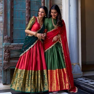 Traditional Narayan Pattu Silk Half Saree Lehenga Set for Women,Pavadai Sattai,ready made half saree southindian,Pattu Half Lehenga