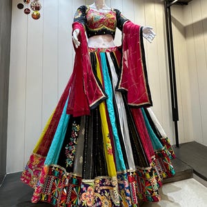 Navratri chaniya choli for women, Multicolor Full Stitch Lehenga Choli for Navratri, Women Garba Dresses, garba Lover, Georgette Cholis