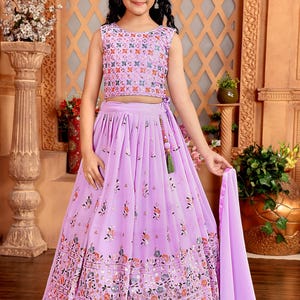 New Lavender Kids Lehenga choli with Multicolor Thread Embroidery work | Kids Pattu Dress | Girls Lehenga for Wedding | Girls Ethnic Outfit