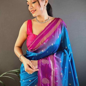 New Blue Kanjivaram Soft Silk Saree with rich pallu Designer Wedding Sarees,Pattu Silk Saree, Bridesmaid Sarees, Indian Women Ethnic dress