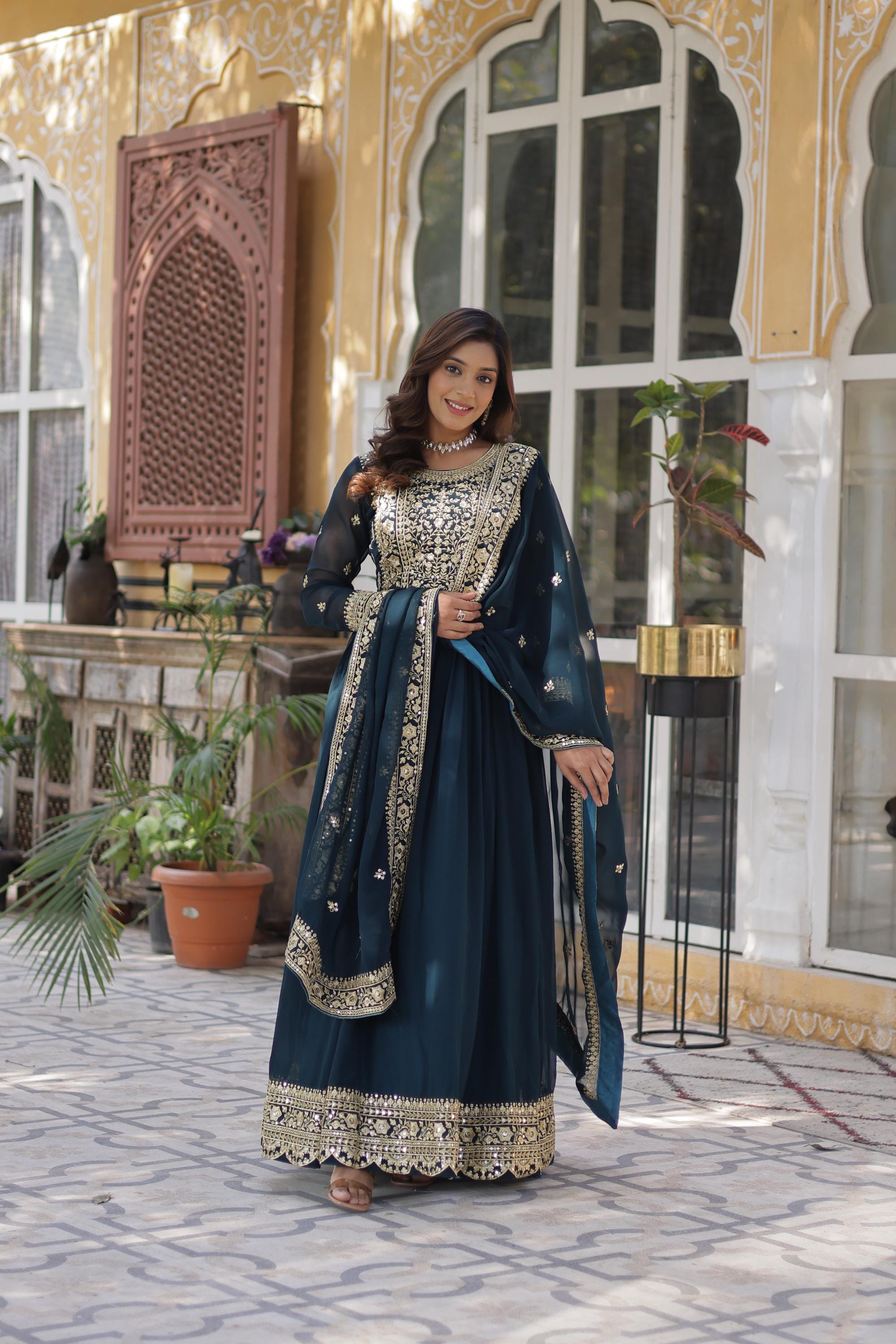 New Stylish Ready to Wear Gown for Women with Embroidery Sequince Work, Wedding Gown for Women, Anarkali Gown, Indian Women Ethnic Outfit, image size:2000x3000