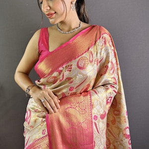 New Kanjivaram Tissue Silk Saree for women With Rich Jari, Pattu Silk Saree for Women, South Indian Tissue Saree, Sari for women in USA