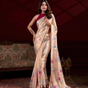 Bollywood Satin Sarees for Women Partywear Sarees for engagement function, Designer Saree for Wedding Function USA, Ship to USA UK